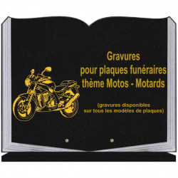 PLAQUE FUNÉRAIRE 35X45 LIVRE SUR SOCLE GRAVURE MOTOS MOTARDS