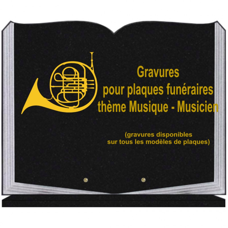 PLAQUE FUNÉRAIRE 35X45 LIVRE SUR SOCLE GRAVURE MUSIQUE MUSICIENS