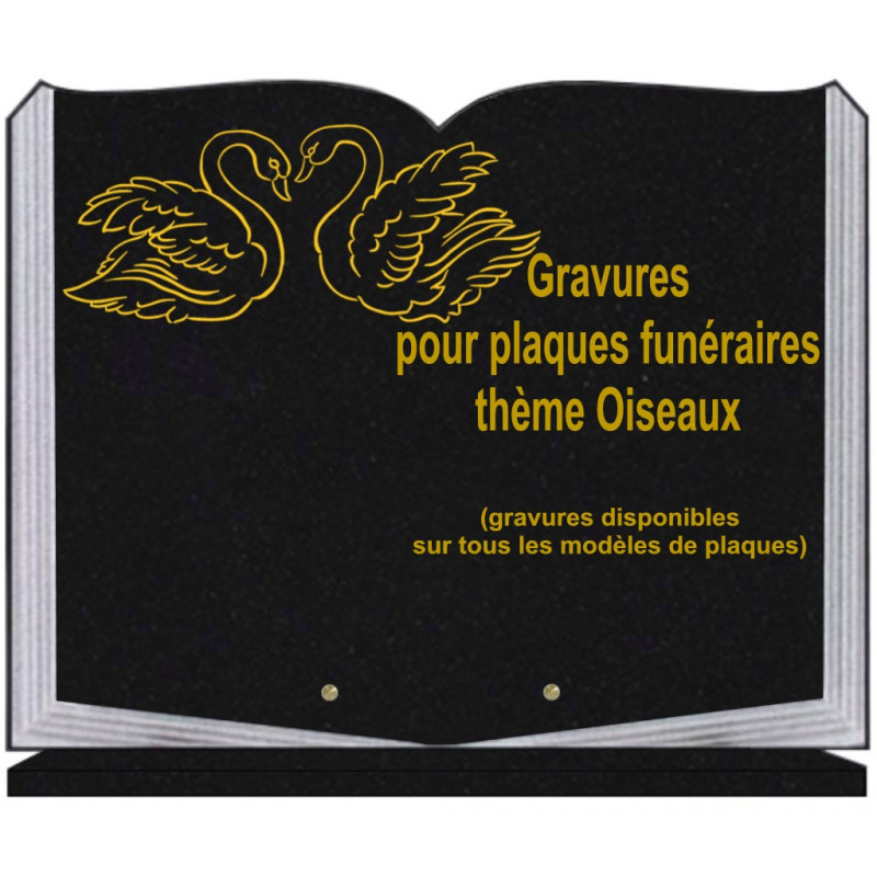 PLAQUE FUNÉRAIRE 35X45 LIVRE SUR SOCLE GRAVURE OISEAUX