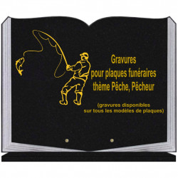 PLAQUE FUNÉRAIRE 35X45 LIVRE SUR SOCLE GRAVURE PÊCHE PÊCHEURS