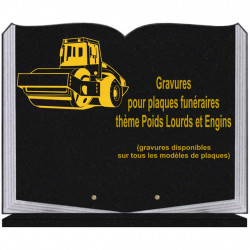 PLAQUE FUNÉRAIRE 35X45 LIVRE SUR SOCLE GRAVURE POIDS LOURDS ET ENGINS