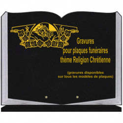 PLAQUE FUNÉRAIRE 35X45 LIVRE SUR SOCLE GRAVURE RELIGIONS