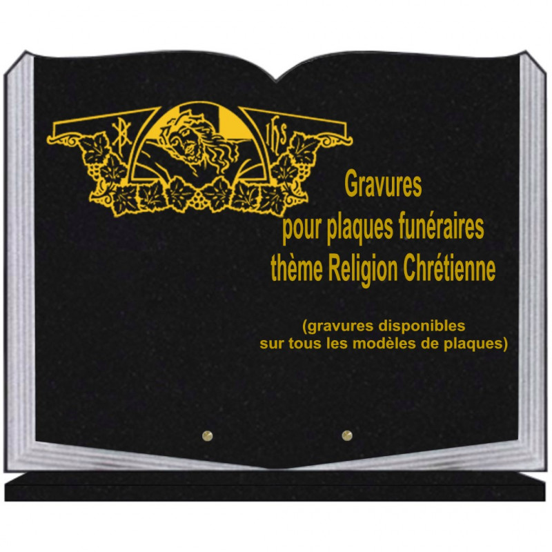 PLAQUE FUNÉRAIRE 35X45 LIVRE SUR SOCLE GRAVURE RELIGIONS