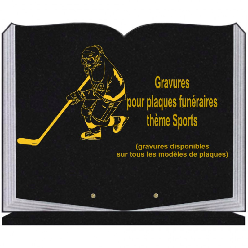 PLAQUE FUNÉRAIRE 35X45 LIVRE SUR SOCLE GRAVURE SPORTS