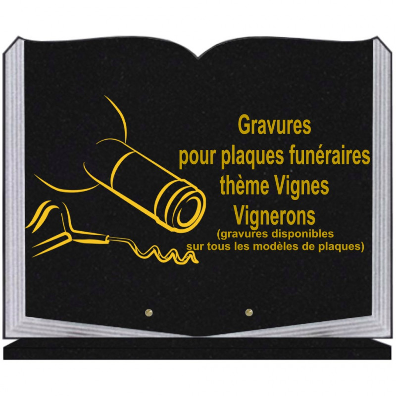 PLAQUE FUNÉRAIRE 35X45 LIVRE SUR SOCLE GRAVURE VIGNES VIGNERONS