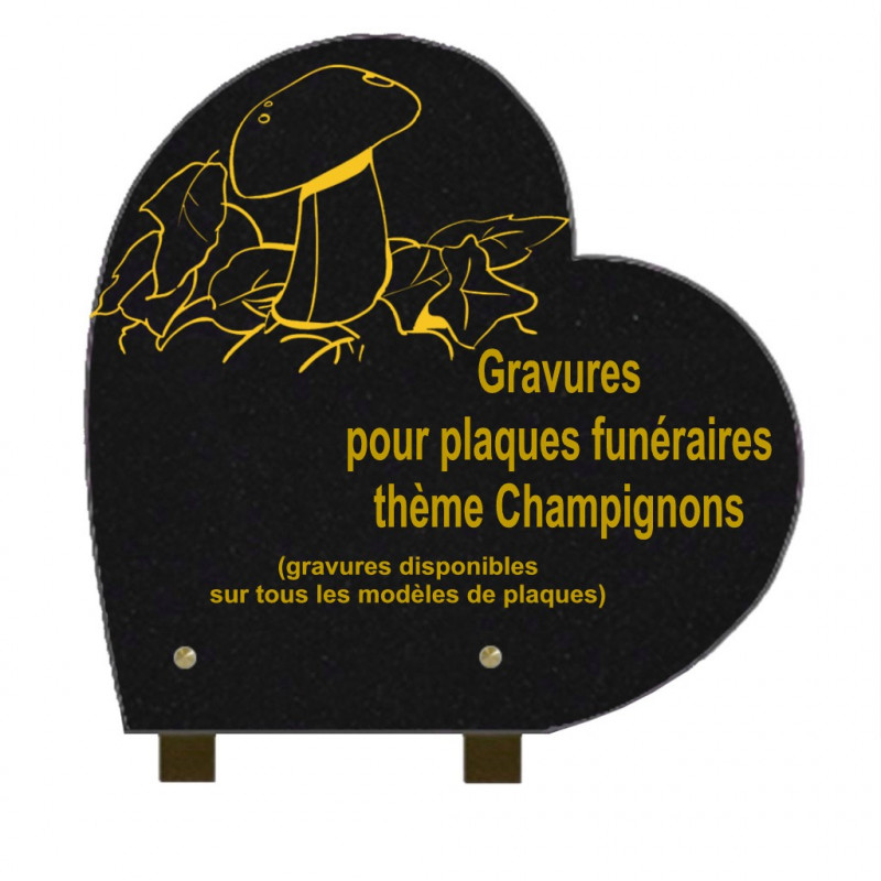 PLAQUE FUNÉRAIRE 30X30 COEUR GRANIT SUR PIEDS CHAMPIGNONS