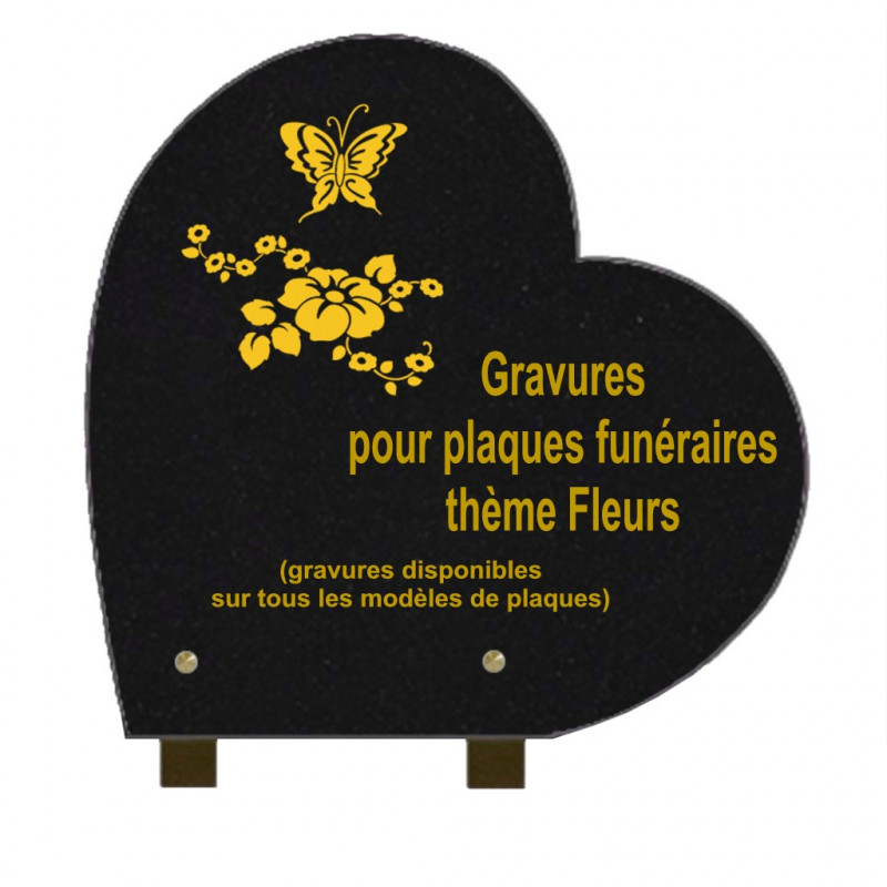 PLAQUE FUNÉRAIRE 30X30 COEUR GRANIT SUR PIEDS FLEURS