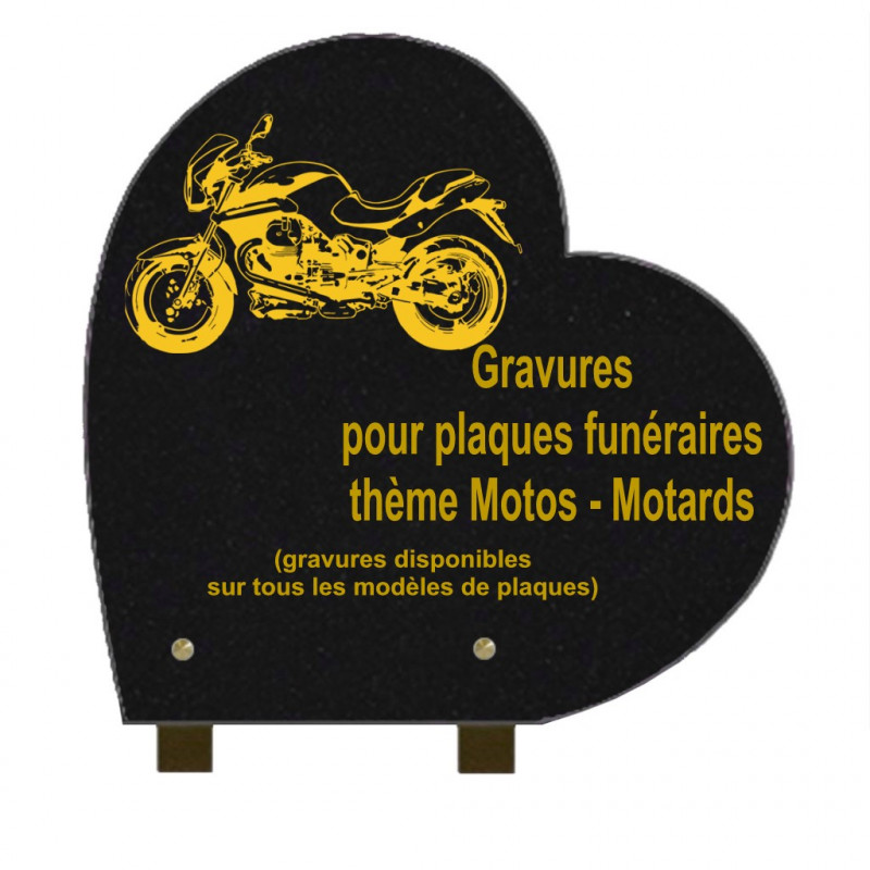 PLAQUE FUNÉRAIRE 30X30 COEUR GRANIT SUR PIEDS MOTOS MOTARDS