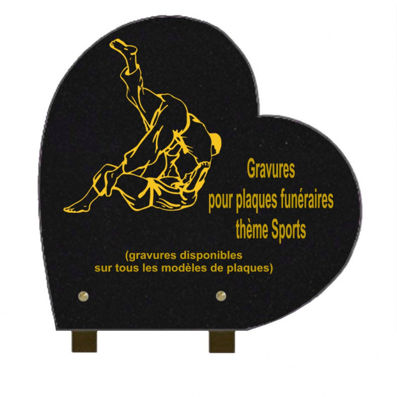 PLAQUE FUNÉRAIRE 30X30 COEUR GRANIT SUR PIEDS SPORTS