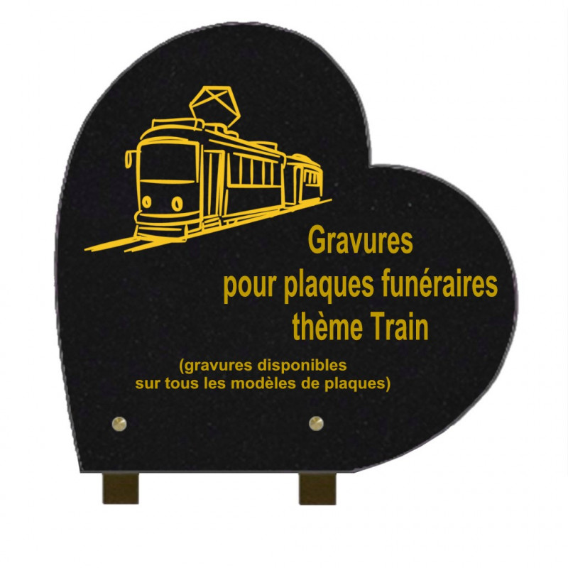 PLAQUE FUNÉRAIRE 30X30 COEUR GRANIT SUR PIEDS TRAINS