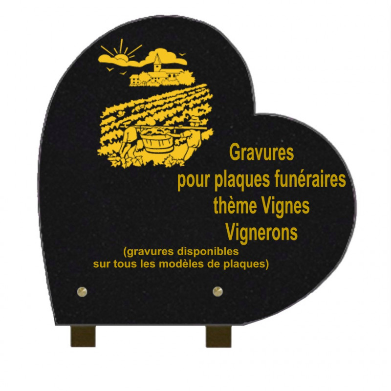 PLAQUE FUNÉRAIRE 30X30 COEUR GRANIT SUR PIEDS VIGNES VIGNERONS