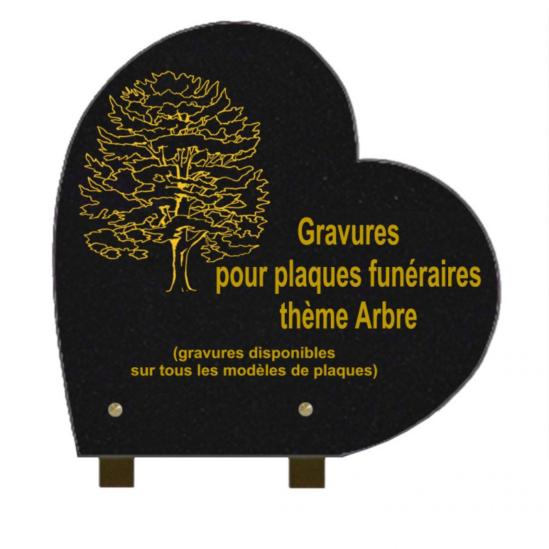 PLAQUE FUNÉRAIRE 30X30 COEUR GRANIT SUR PIEDS ARBRES