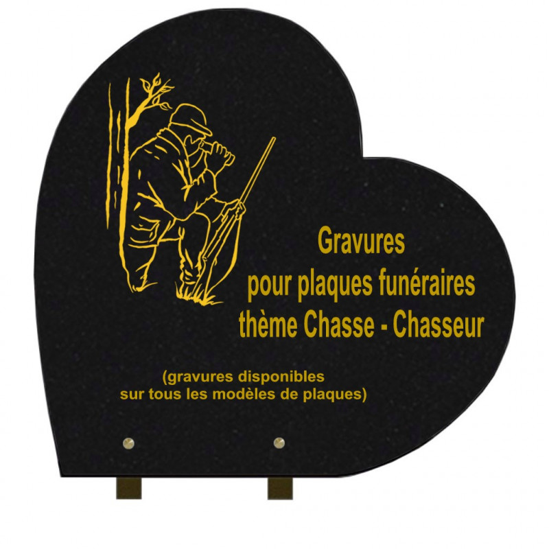 PLAQUE FUNÉRAIRE 40X40 COEUR GRANIT SUR PIEDS CHASSEURS