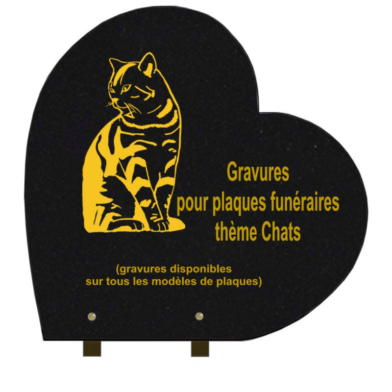 PLAQUE FUNÉRAIRE 40X40 COEUR GRANIT SUR PIEDS CHATS