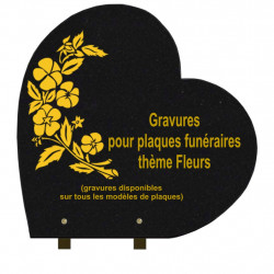 PLAQUE FUNÉRAIRE 40X40 COEUR GRANIT SUR PIEDS FLEURS