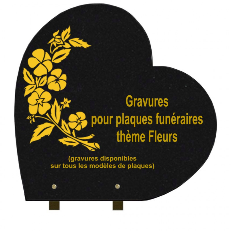 PLAQUE FUNÉRAIRE 40X40 COEUR GRANIT SUR PIEDS FLEURS