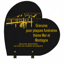 PLAQUE FUNÉRAIRE 40X40 COEUR GRANIT SUR PIEDS MER ET MONTAGNE