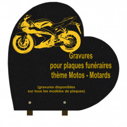 PLAQUE FUNÉRAIRE 40X40 COEUR GRANIT SUR PIEDS MOTOS MOTARDS