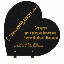 PLAQUE FUNÉRAIRE 40X40 COEUR GRANIT SUR PIEDS MUSICIENS MUSIQUE