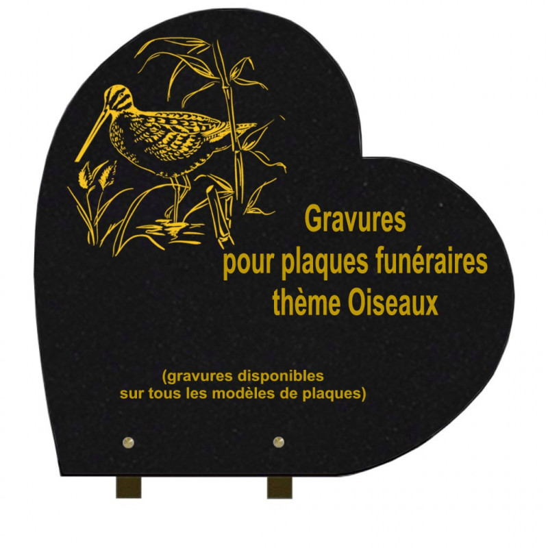 PLAQUE FUNÉRAIRE 40X40 COEUR GRANIT SUR PIEDS OISEAUX