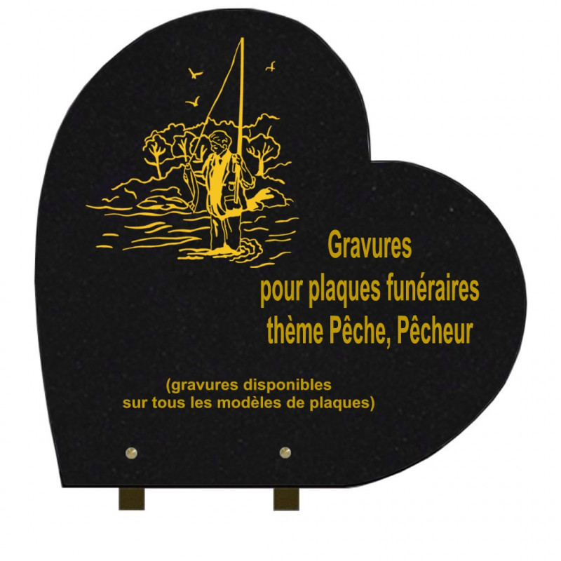 PLAQUE FUNÉRAIRE 40X40 COEUR GRANIT SUR PIEDS PÊCHE PÊCHEURS