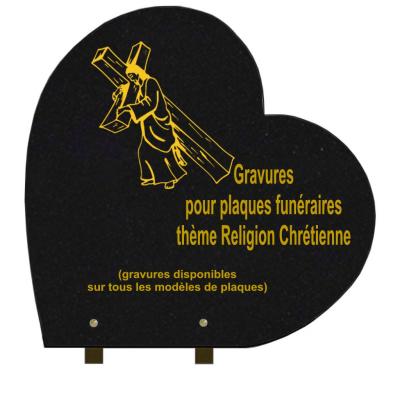 PLAQUE FUNÉRAIRE 40X40 COEUR GRANIT SUR PIEDS RELIGIONS