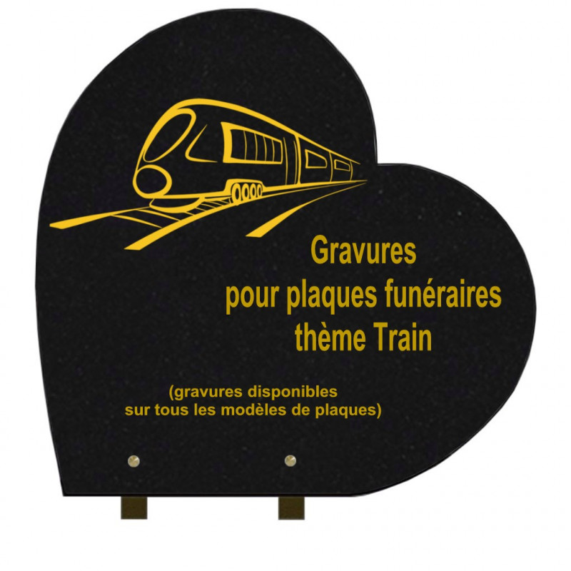 PLAQUE FUNÉRAIRE 40X40 COEUR GRANIT SUR PIEDS TRAINS