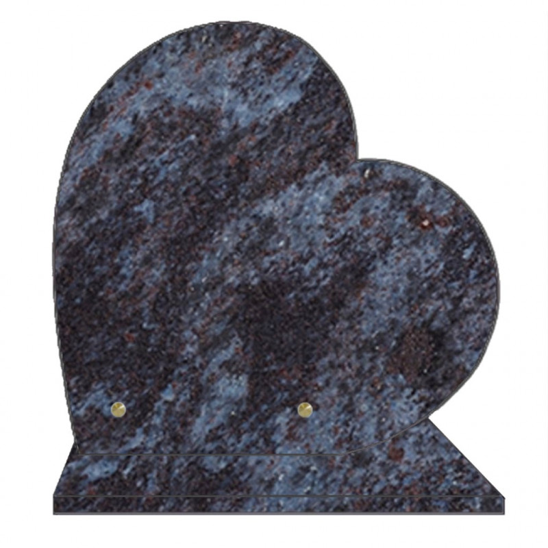 PLAQUE FUNÉRAIRE 30X30 COEUR GRANIT MASS BLUE SUR SOCLE