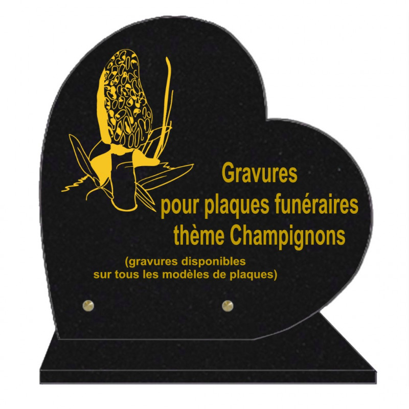 PLAQUE FUNÉRAIRE 30X30 COEUR SUR SOCLE GRAVURE CHAMPIGNONS