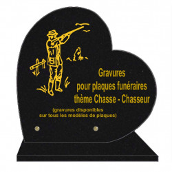 PLAQUE FUNÉRAIRE 30X30 COEUR SUR SOCLE GRAVURE CHASSEUR CHASSE