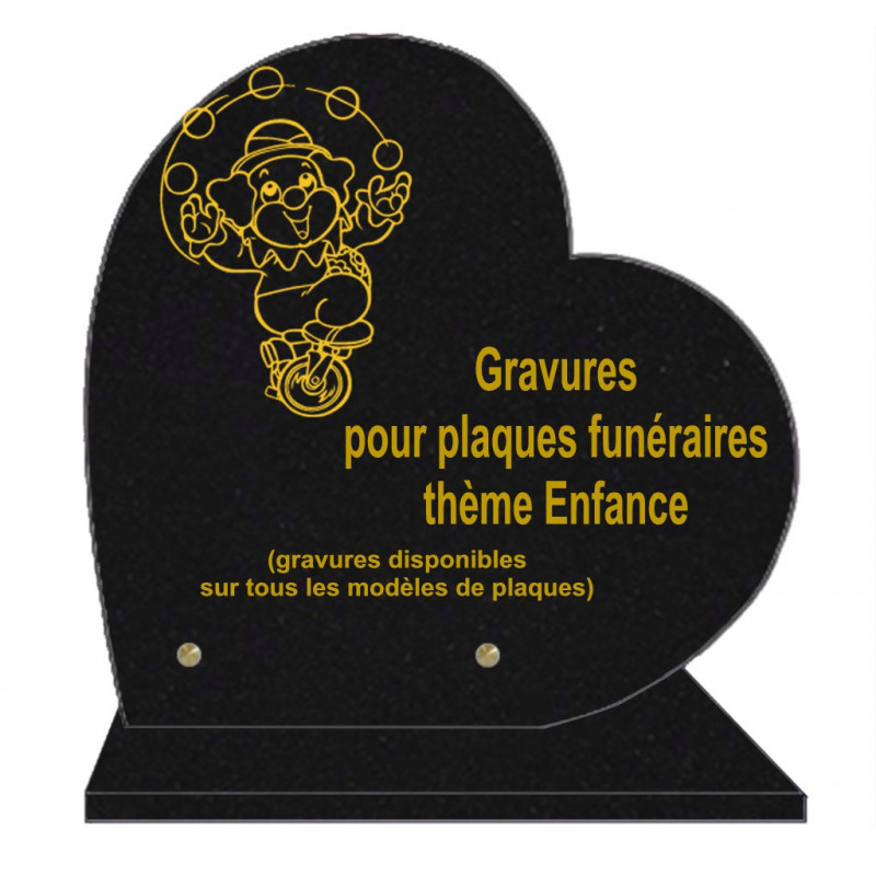 PLAQUE FUNÉRAIRE 30X30 COEUR SUR SOCLE GRAVURE ENFANCE