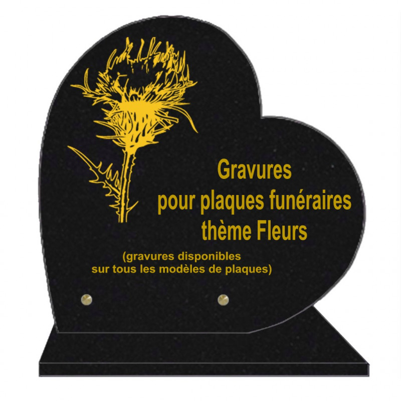 PLAQUE FUNÉRAIRE 30X30 COEUR SUR SOCLE GRAVURE FLEURS