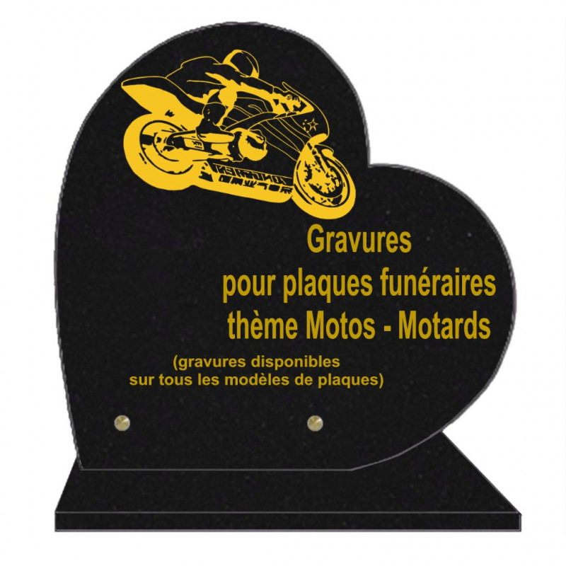 PLAQUE FUNÉRAIRE 30X30 COEUR SUR SOCLE GRAVURE MOTARDS MOTOS