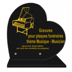 PLAQUE FUNÉRAIRE 30X30 COEUR SUR SOCLE GRAVURE MUSICIENS MUSIQUE