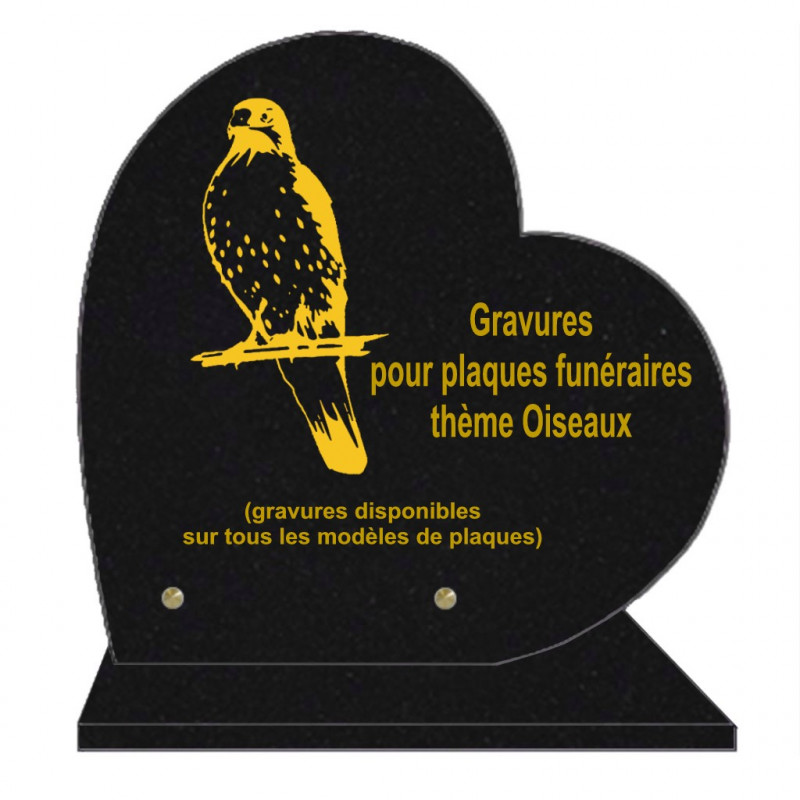 PLAQUE FUNÉRAIRE 30X30 COEUR SUR SOCLE GRAVURE OISEAUX