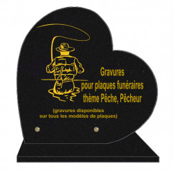 PLAQUE FUNÉRAIRE 30X30 COEUR SUR SOCLE GRAVURE PÊCHE PÊCHEURS