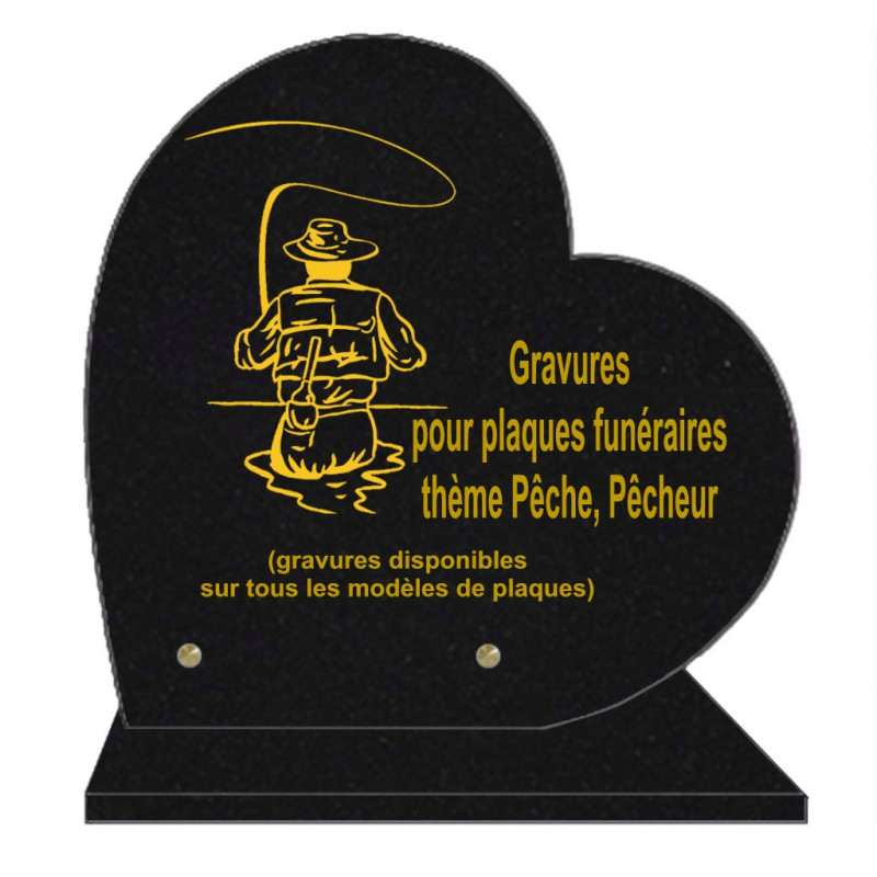 PLAQUE FUNÉRAIRE 30X30 COEUR SUR SOCLE GRAVURE PÊCHE PÊCHEURS