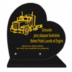 PLAQUE FUNÉRAIRE 30X30 COEUR SUR SOCLE GRAVURE POIDS LOURDS ET ENGINS