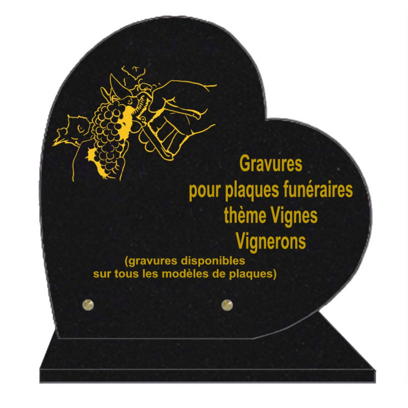 PLAQUE FUNÉRAIRE 30X30 COEUR SUR SOCLE GRAVURE VIGNES VIGNERONS