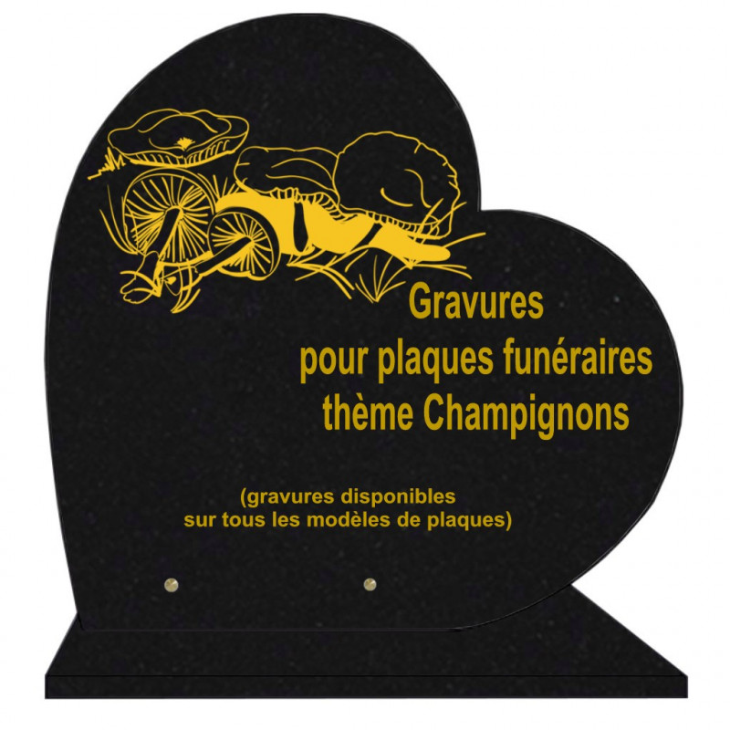 PLAQUE FUNÉRAIRE 40X40 COEUR GRANIT CHAMPIGNONS SUR SOCLE