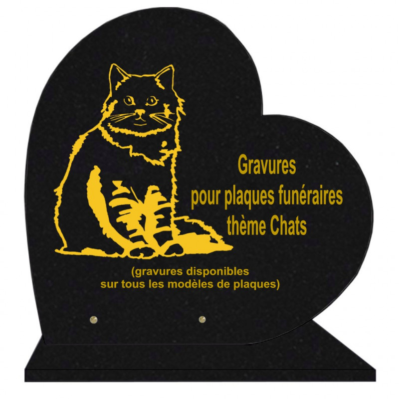 PLAQUE FUNÉRAIRE 40X40 COEUR GRANIT CHATS SUR SOCLE