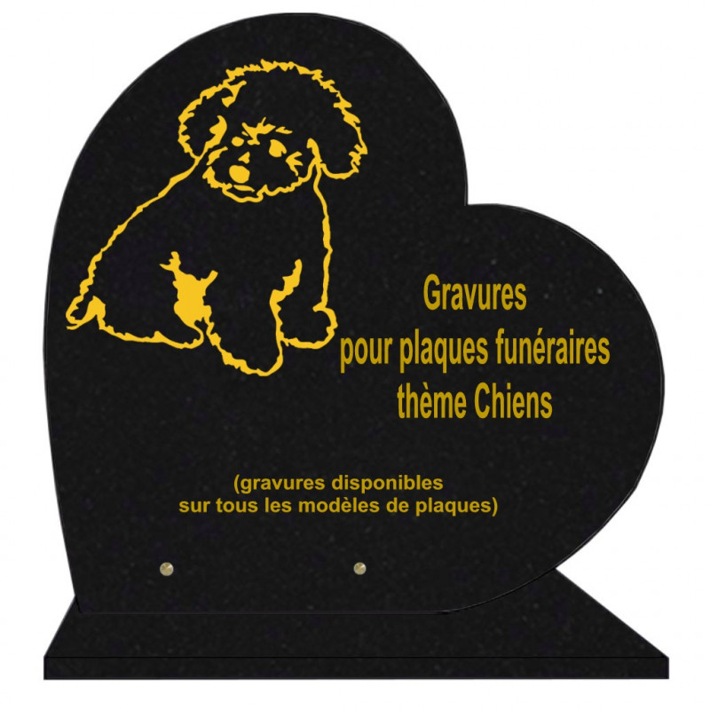 PLAQUE FUNÉRAIRE 40X40 COEUR GRANIT CHIENS SUR SOCLE