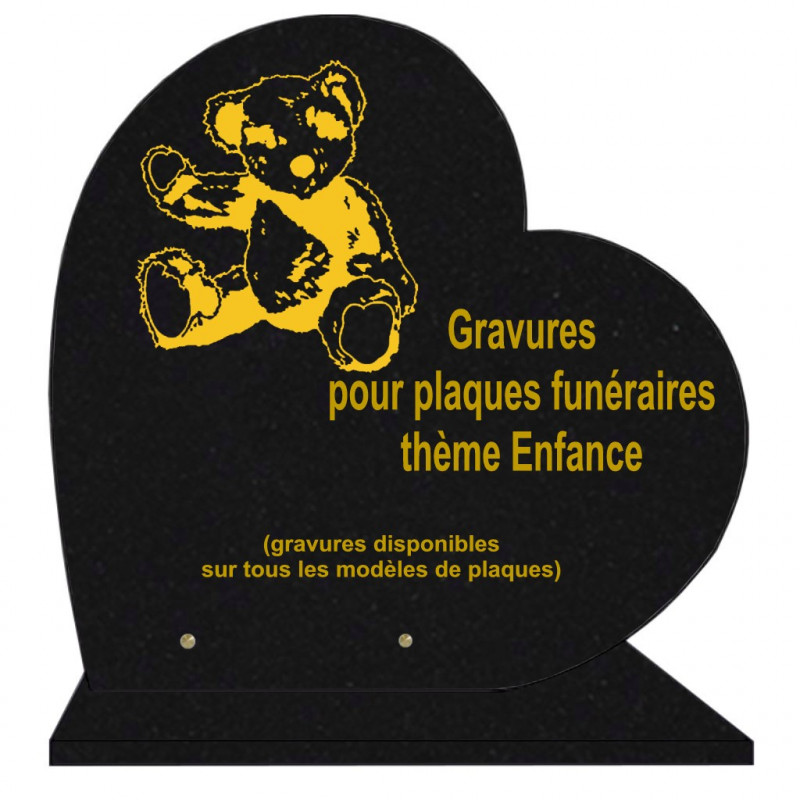 PLAQUE FUNÉRAIRE 40X40 COEUR GRANIT ENFANCE SUR SOCLE