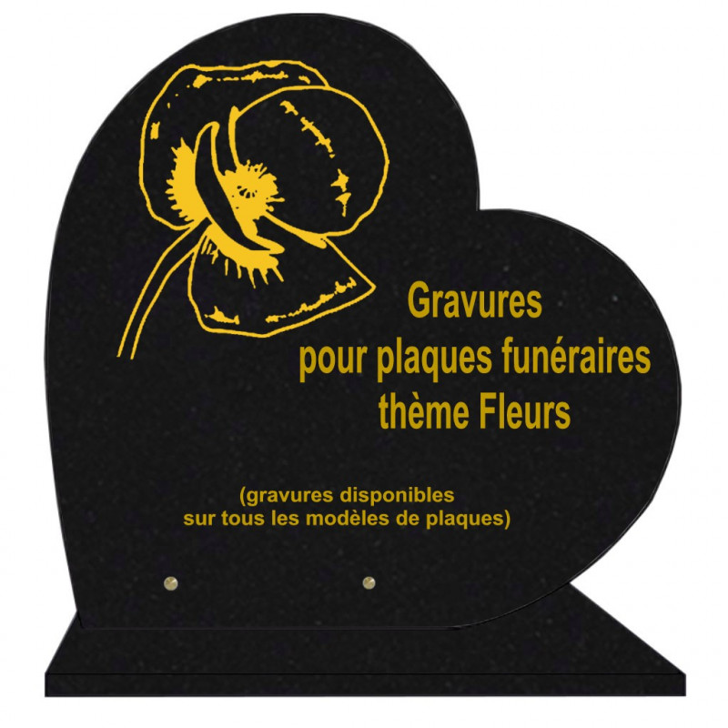 PLAQUE FUNÉRAIRE 40X40 COEUR GRANIT FLEURS SUR SOCLE