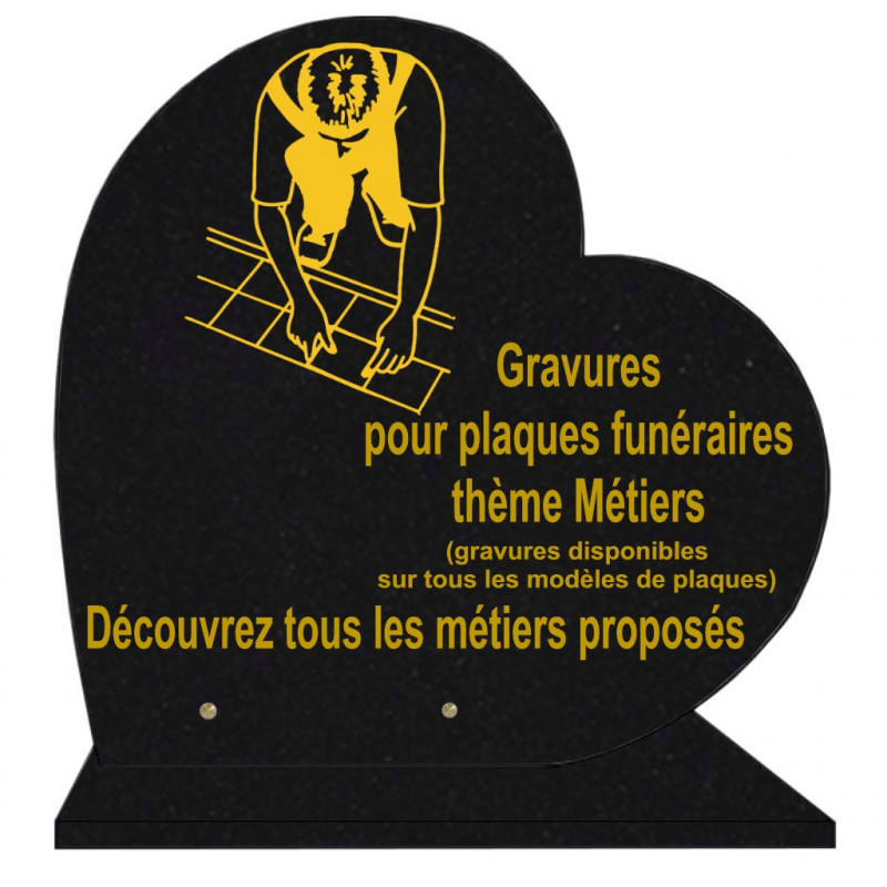 PLAQUE FUNÉRAIRE 40X40 COEUR GRANIT MÉTIERS SUR SOCLE