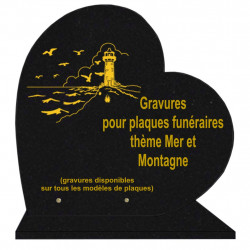 PLAQUE FUNÉRAIRE 40X40 COEUR GRANIT MER ET MONTAGNE SUR SOCLE