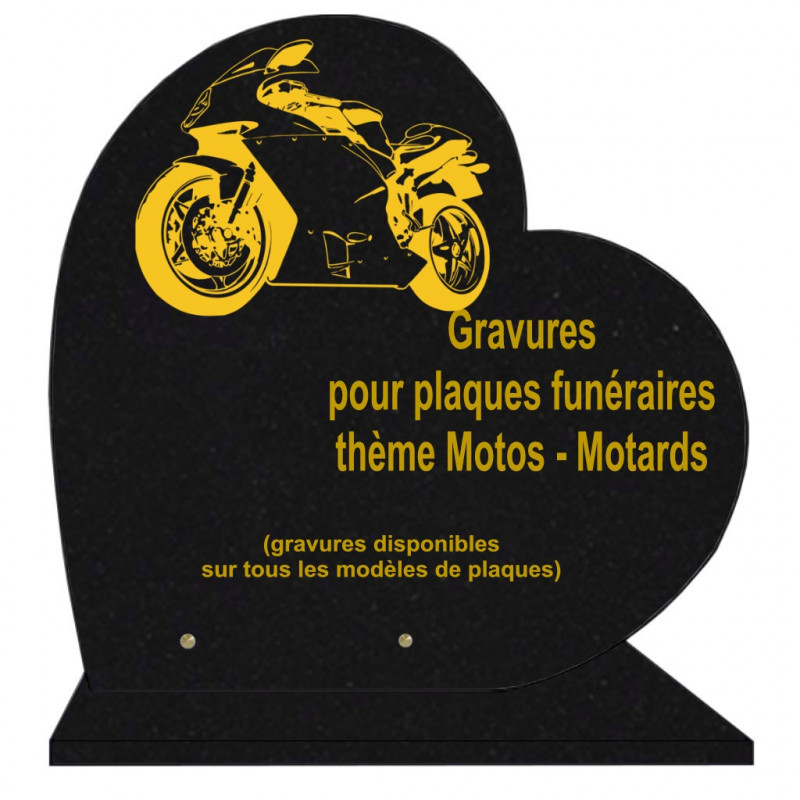 PLAQUE FUNÉRAIRE 40X40 COEUR GRANIT MOTOS MOTARDS SUR SOCLE