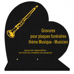 PLAQUE FUNÉRAIRE 40X40 COEUR GRANIT MUSIQUE MUSICIENS SUR SOCLE