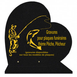 PLAQUE FUNÉRAIRE 40X40 COEUR GRANIT PÊCHE PÊCHEURS SUR SOCLE