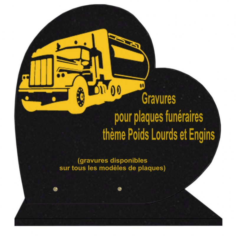 PLAQUE FUNÉRAIRE 40X40 COEUR GRANIT POIDS LOURDS ET ENGINS SUR SOCLE